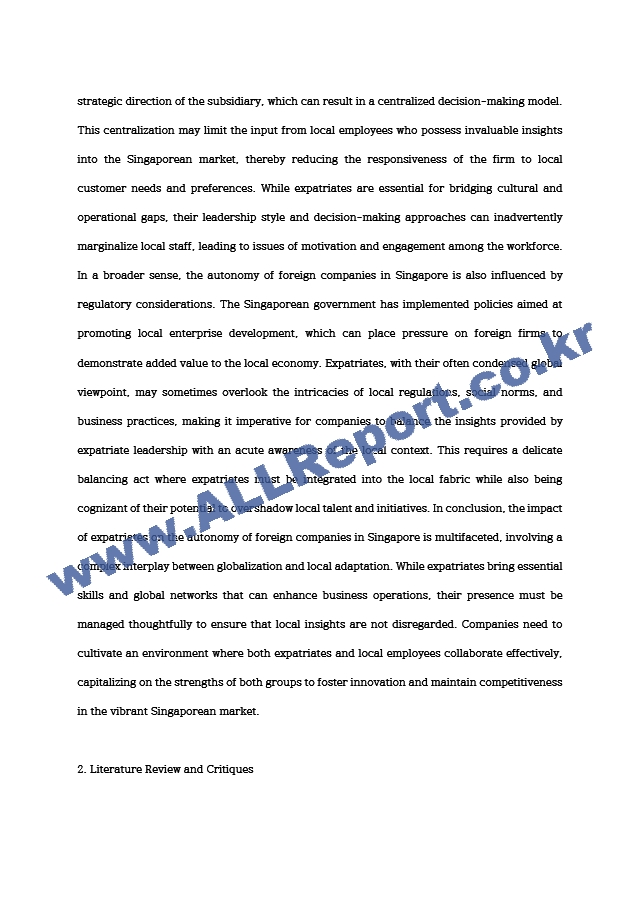 research and desicion making for business ) Impact expatriates have on the autonomy of foreign companies in Singapore   (2 )